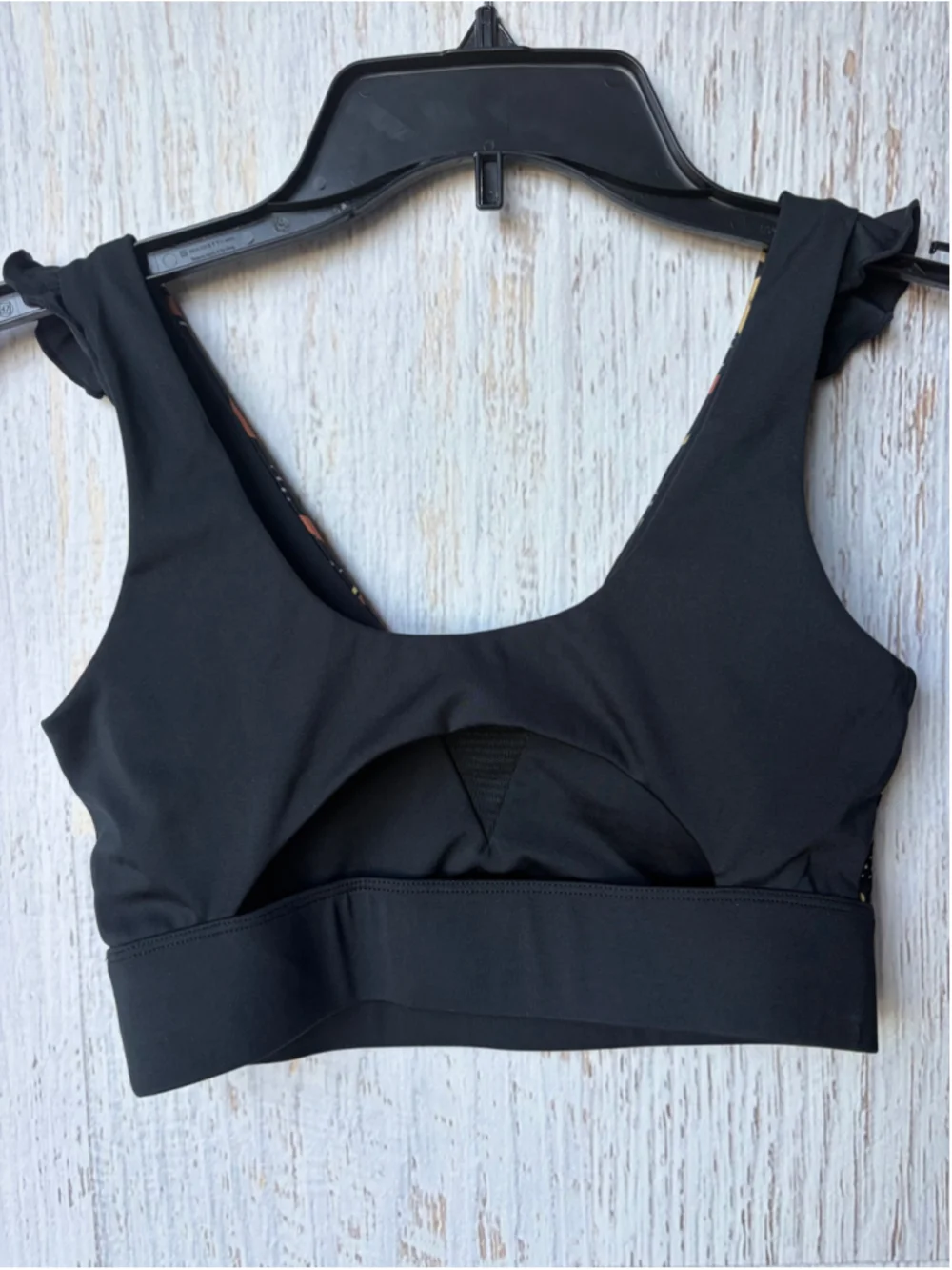 Women's Pru Apparel Sports Bra Size S Black Orange Geometric Print